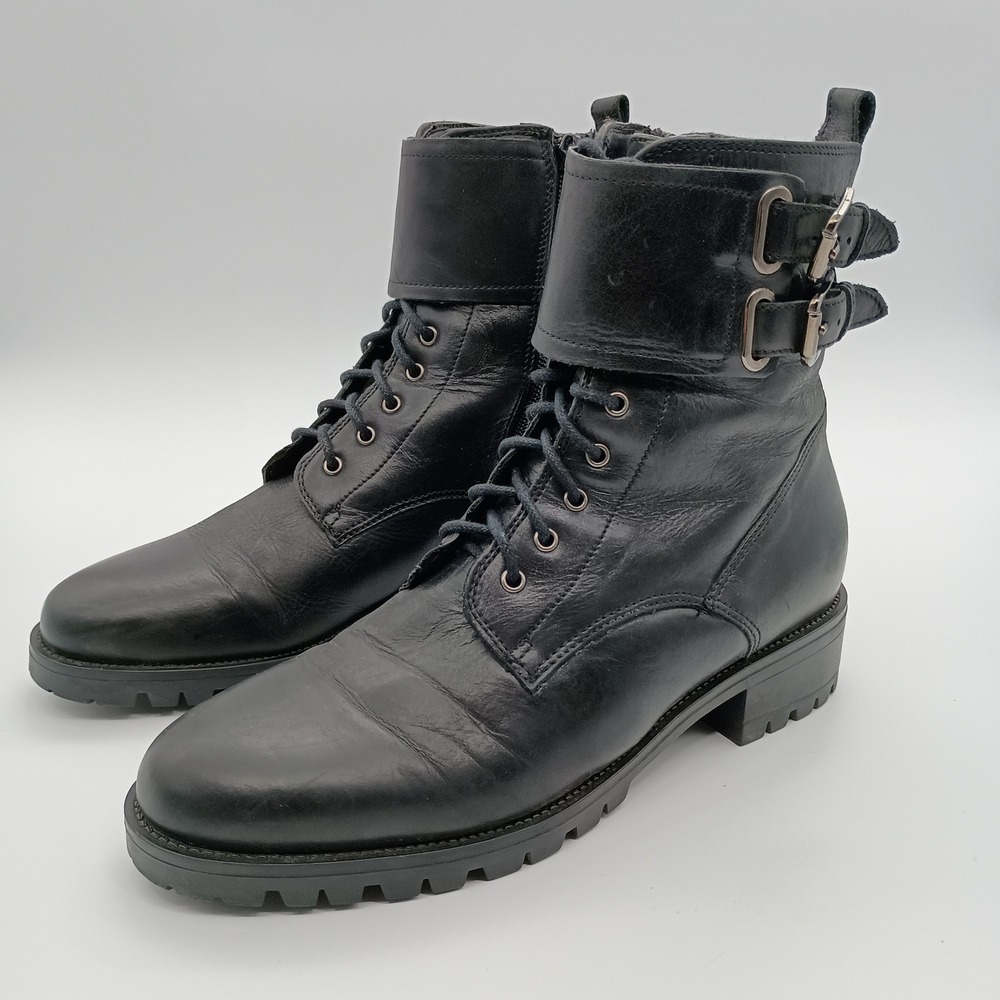 Clarks Orinoco 2 Style Black Leather Lace Up Buckle Zip Combat Boots Womens 7.5
